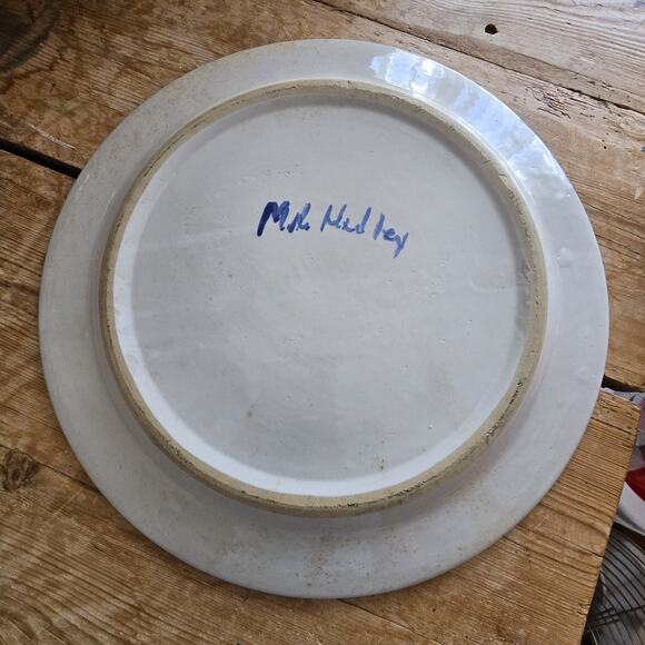 M.A. Hadley Pottery 13” Ceramic Serving Platter Farmer and Farmer Wife Signed - Picture 2 of 3